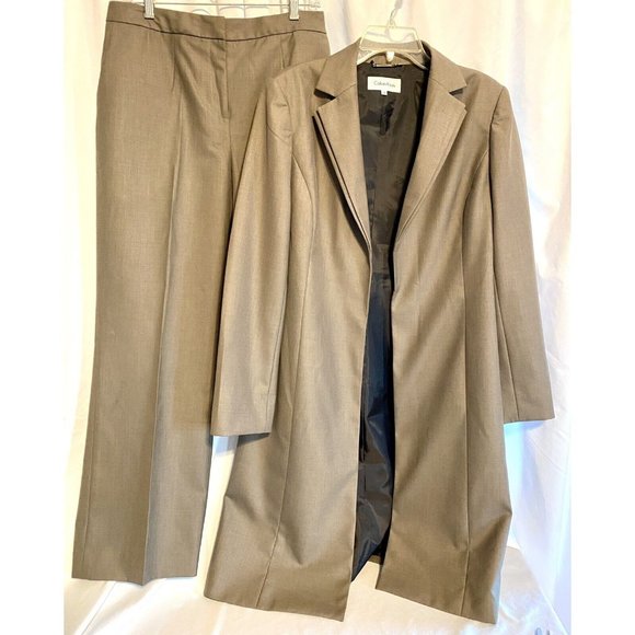 Vintage Calvin Klein Long Jacket and Pants Suit Size 12 Houndstooth Lined